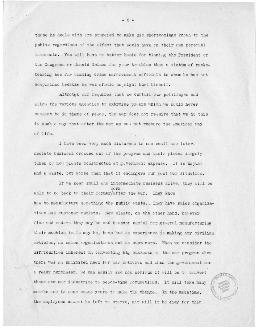 Speech of Senator Harry S. Truman Before the National Industrial Conference Council at New York, New York