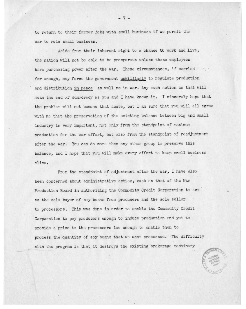 Speech of Senator Harry S. Truman Before the National Industrial Conference Council at New York, New York