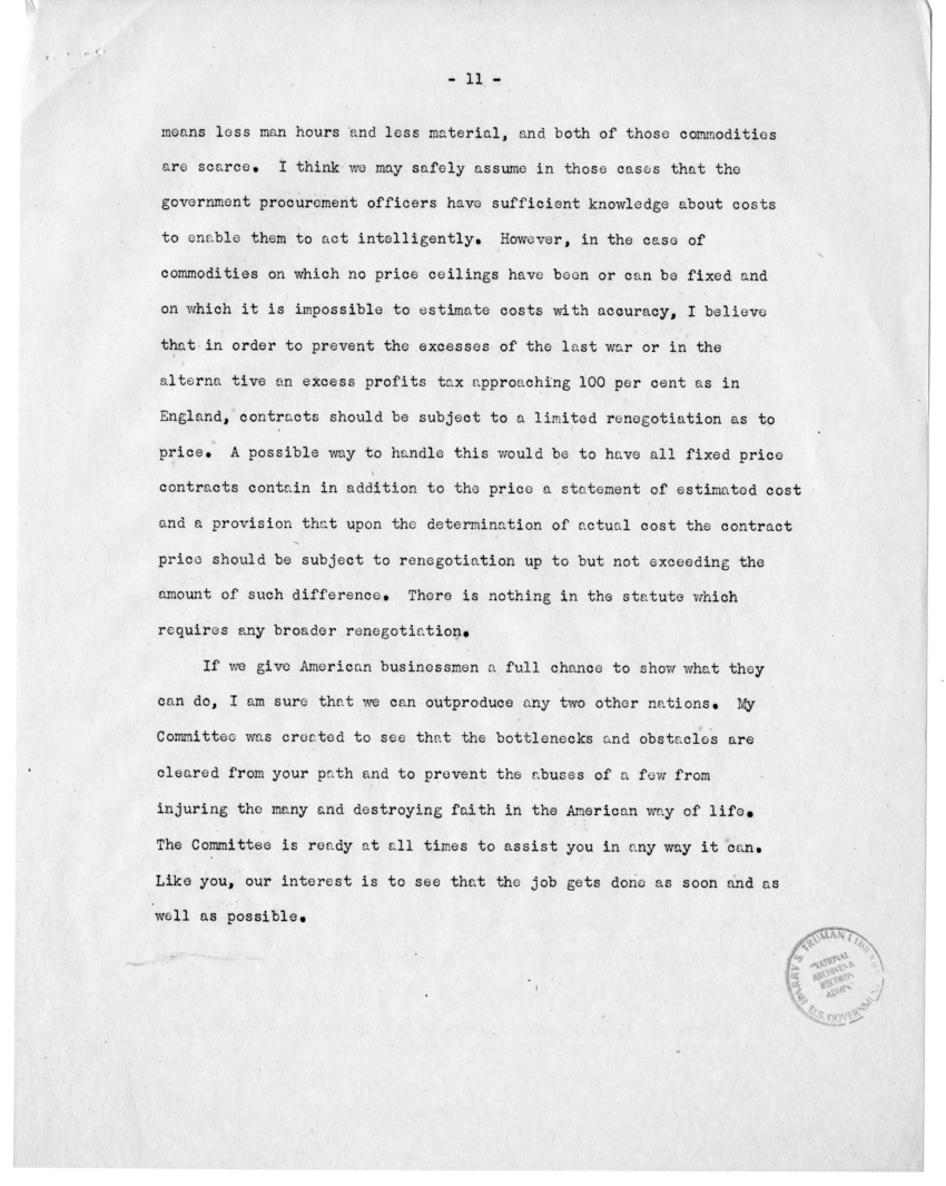 Speech of Senator Harry S. Truman Before the National Industrial Conference Council at New York, New York