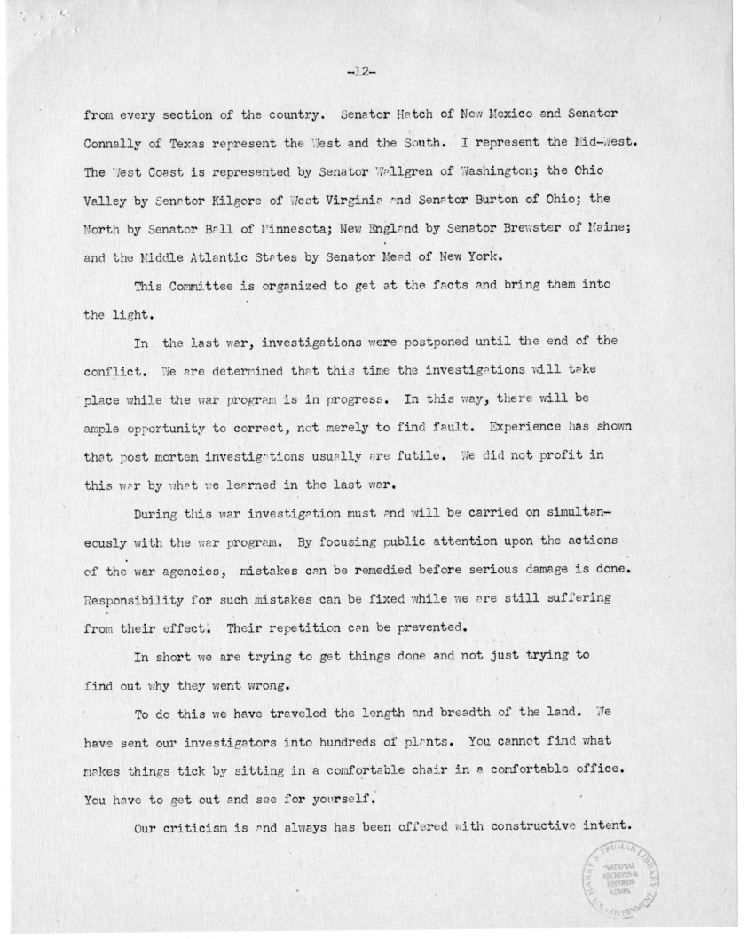 Speech of Senator Harry S. Truman at the 129th Annual Communication of the Grand Lodge of Tennessee, Nashville, Tennessee