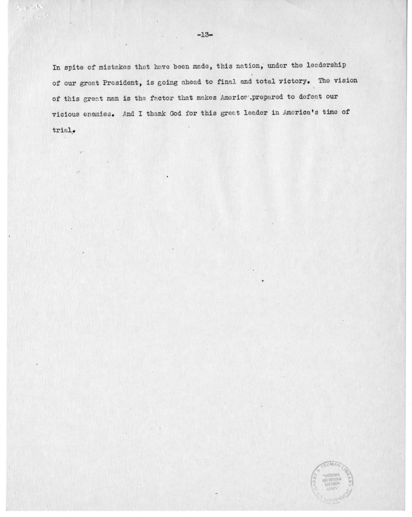 Speech of Senator Harry S. Truman at the 129th Annual Communication of the Grand Lodge of Tennessee, Nashville, Tennessee