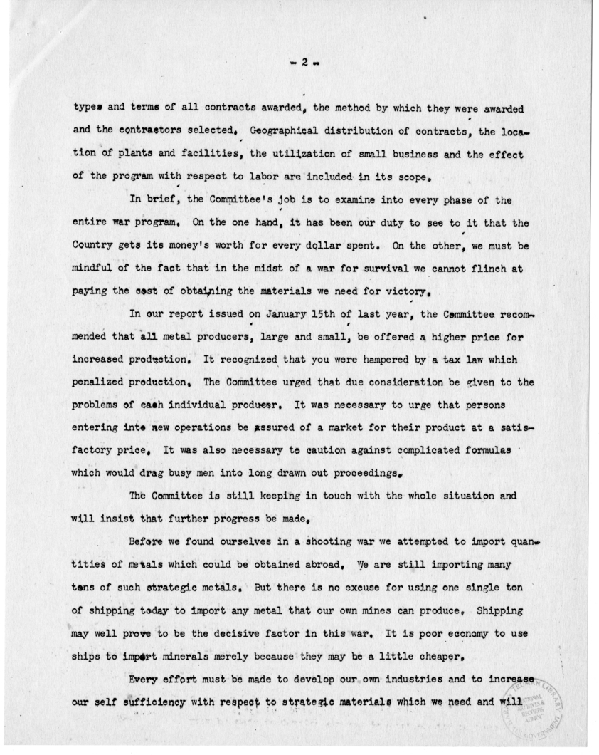 Speech of Senator Harry S. Truman Before the Colorado Mining Association, Denver, Colorado