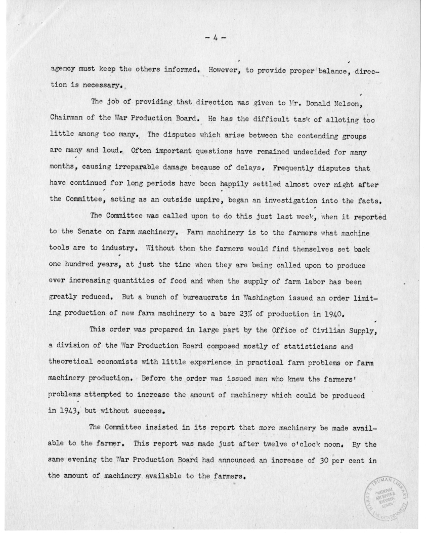 Speech of Senator Harry S. Truman Before the Colorado Mining Association, Denver, Colorado