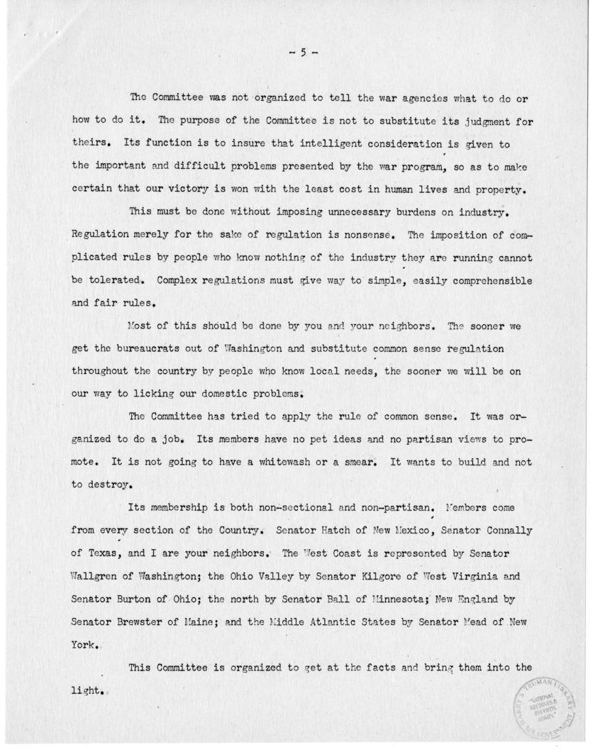 Speech of Senator Harry S. Truman Before the Colorado Mining Association, Denver, Colorado