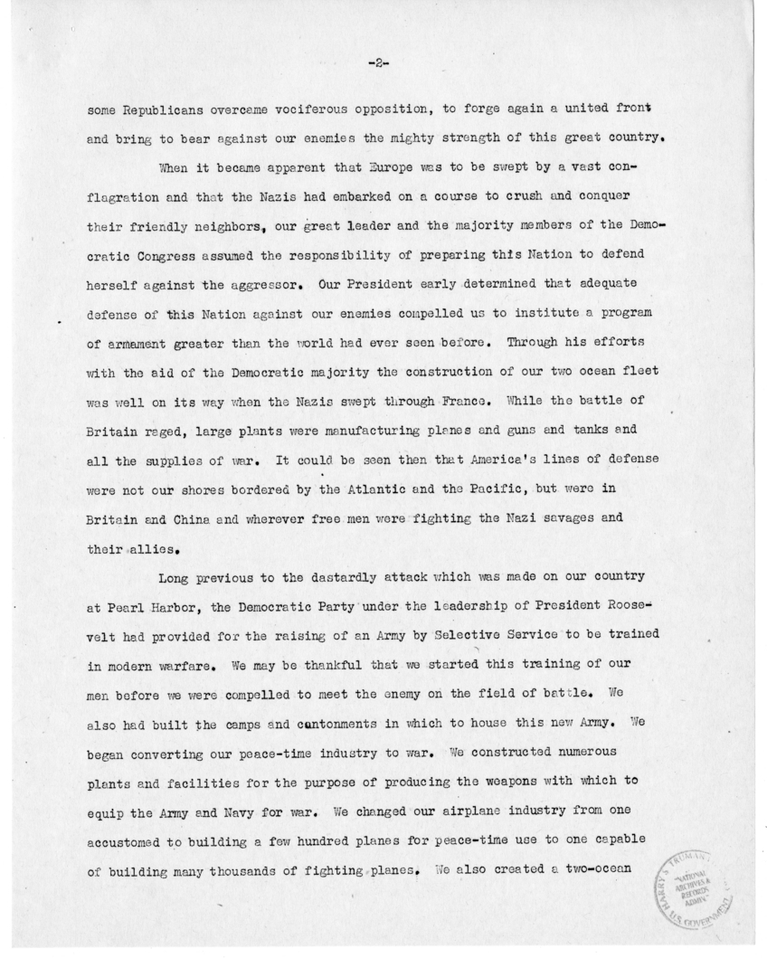 Speech of Senator Harry S. Truman at Washington Day Dinner, San Francisco, California