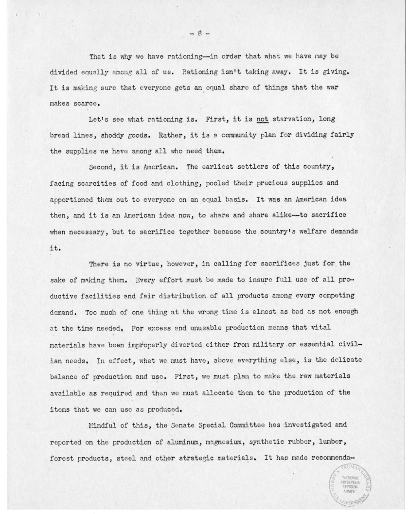 Speech of Senator Harry S. Truman at Washington Day Dinner, San Francisco, California