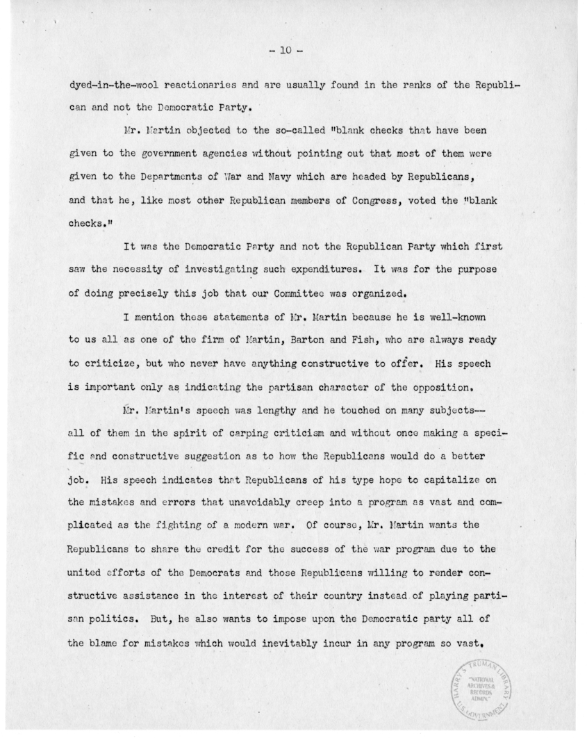 Speech of Senator Harry S. Truman at Washington Day Dinner, San Francisco, California