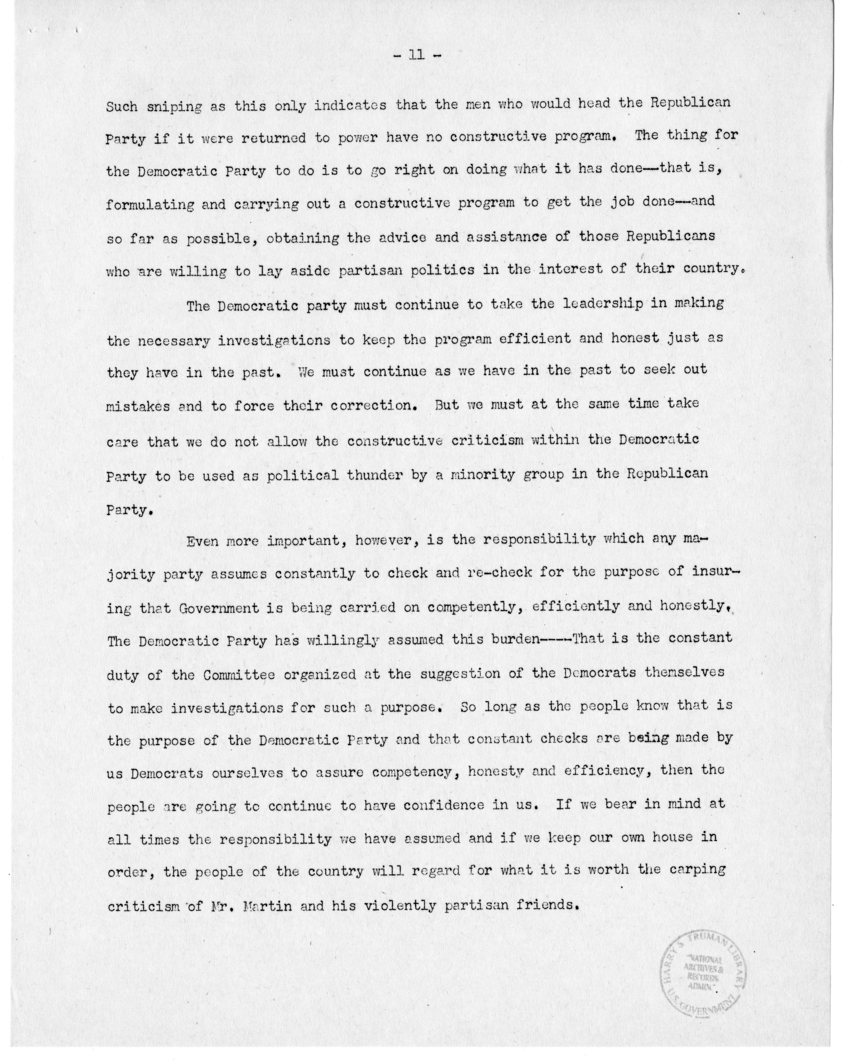 Speech of Senator Harry S. Truman at Washington Day Dinner, San Francisco, California