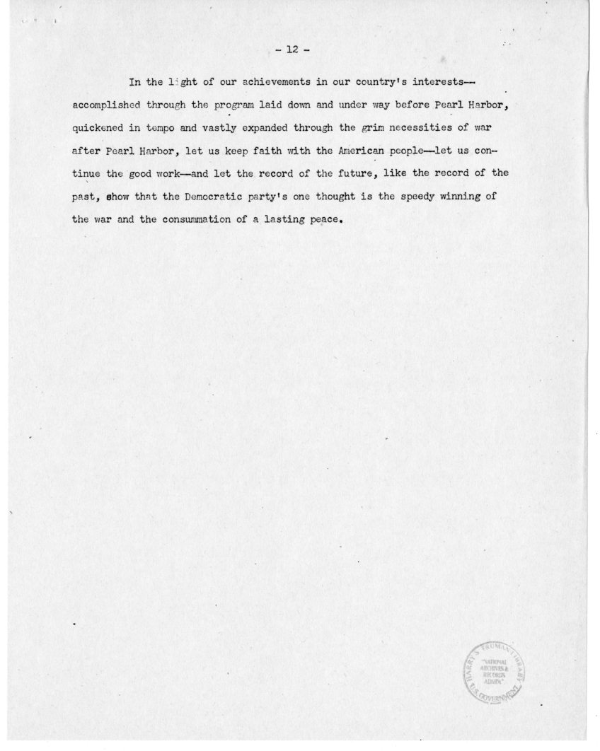 Speech of Senator Harry S. Truman at Washington Day Dinner, San Francisco, California