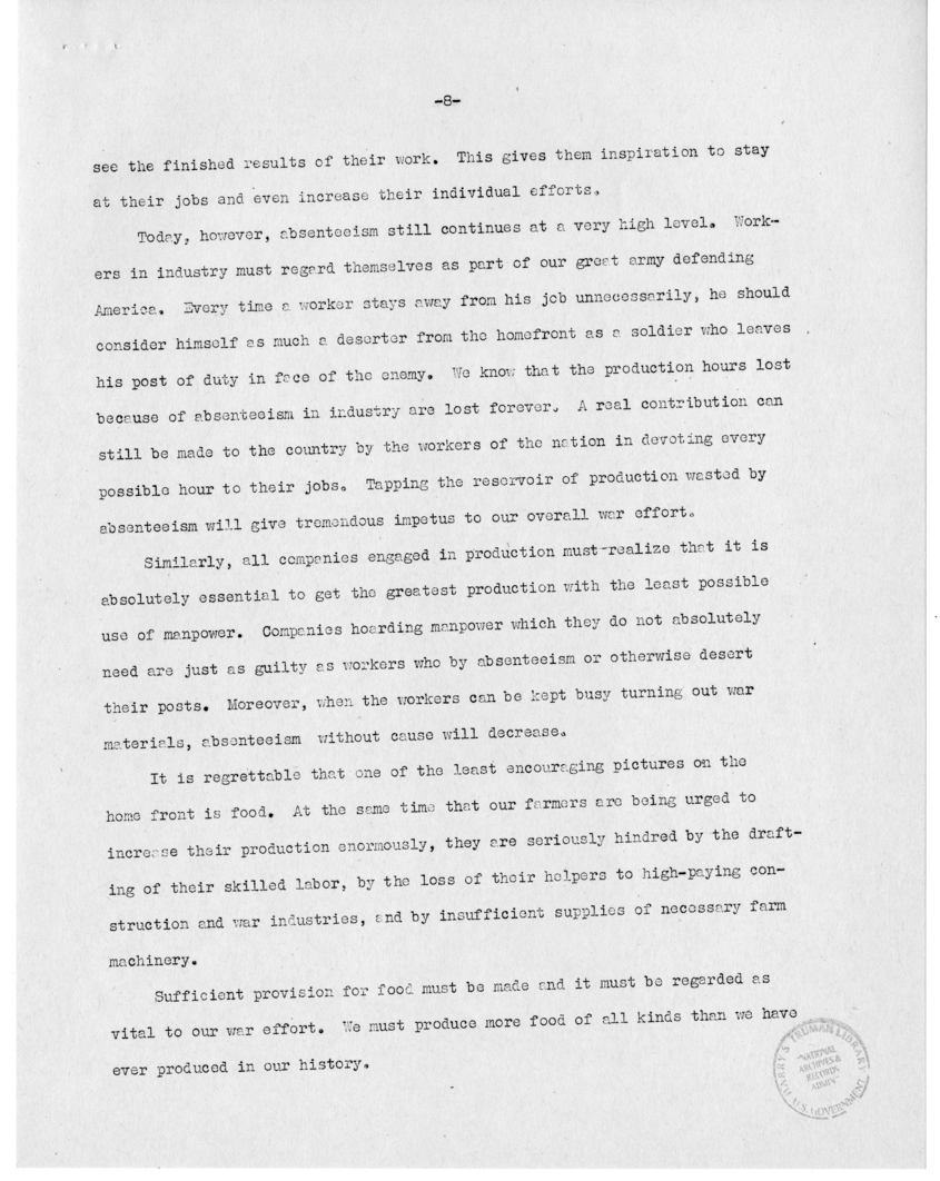 Speech of Senator Harry S. Truman Before the Fraternal Order of Eagles, Newark, New Jersey