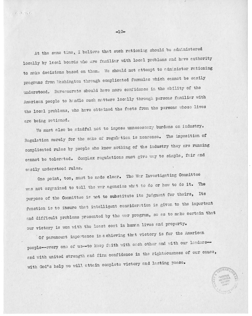 Speech of Senator Harry S. Truman Before the Fraternal Order of Eagles, Newark, New Jersey