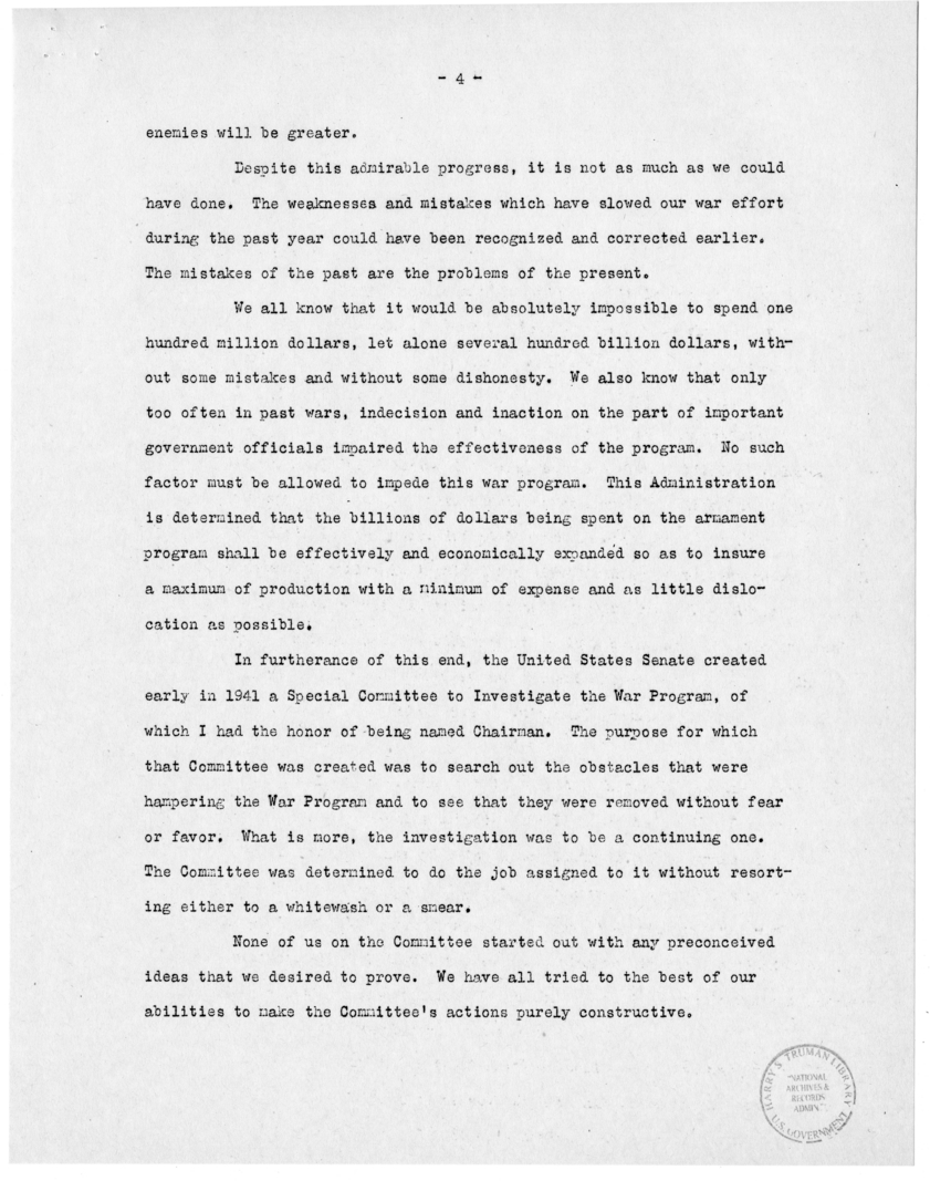Speech of Senator Harry S. Truman Before the Irish Fellowship Club, Chicago, Illinois