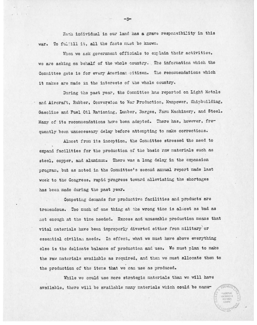 Speech of Senator Harry S. Truman Before the Irish Fellowship Club, Chicago, Illinois
