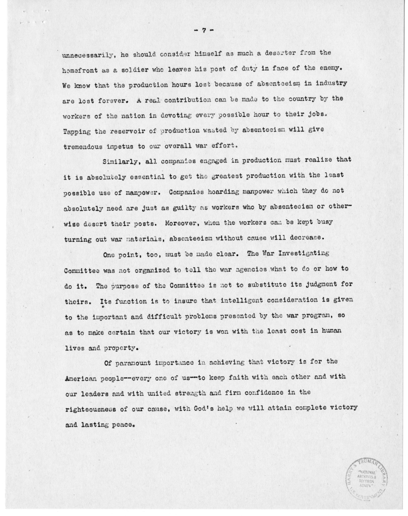Speech of Senator Harry S. Truman Before the Irish Fellowship Club, Chicago, Illinois