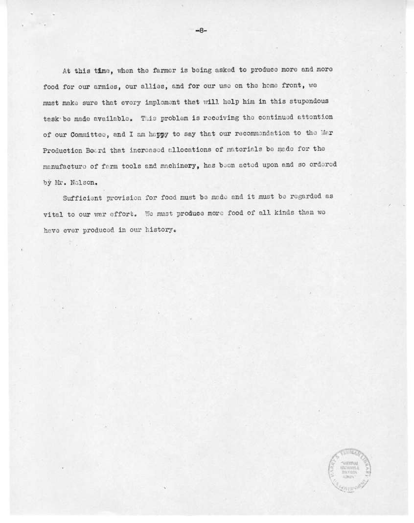 Speech of Senator Harry S. Truman Before the Southern Hardware Jobbers Association and the American Hardware Manufactures Association at Memphis, Tennessee
