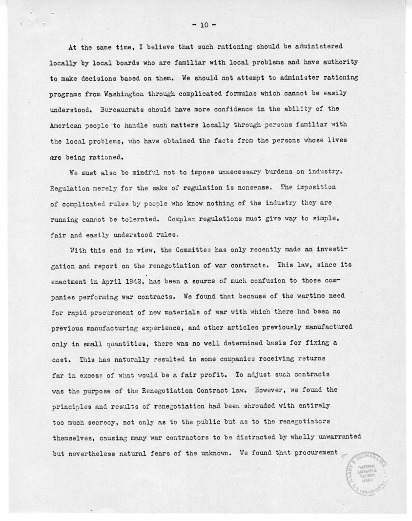 Speech of Senator Harry S. Truman Before the Southern Hardware Jobbers Association and the American Hardware Manufactures Association at Memphis, Tennessee