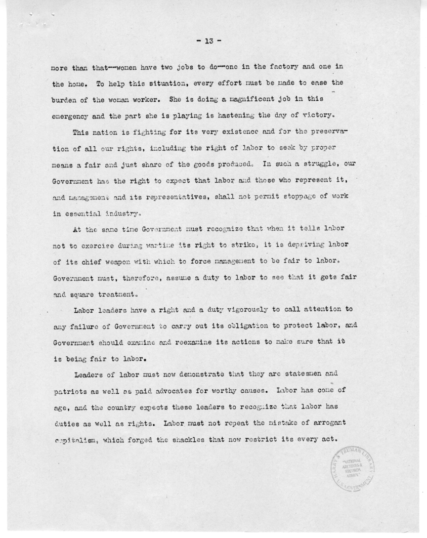 Speech of Senator Harry S. Truman Before the Southern Hardware Jobbers Association and the American Hardware Manufactures Association at Memphis, Tennessee