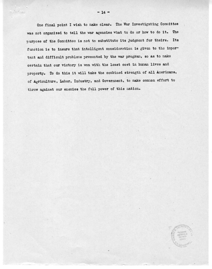 Speech of Senator Harry S. Truman Before the Southern Hardware Jobbers Association and the American Hardware Manufactures Association at Memphis, Tennessee