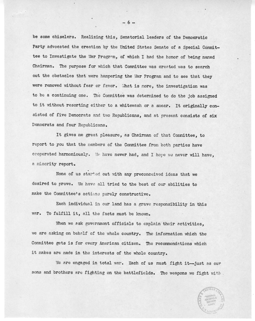 Speech of Senator Harry S. Truman Jefferson Day Dinner at Salt Lake City, Utah