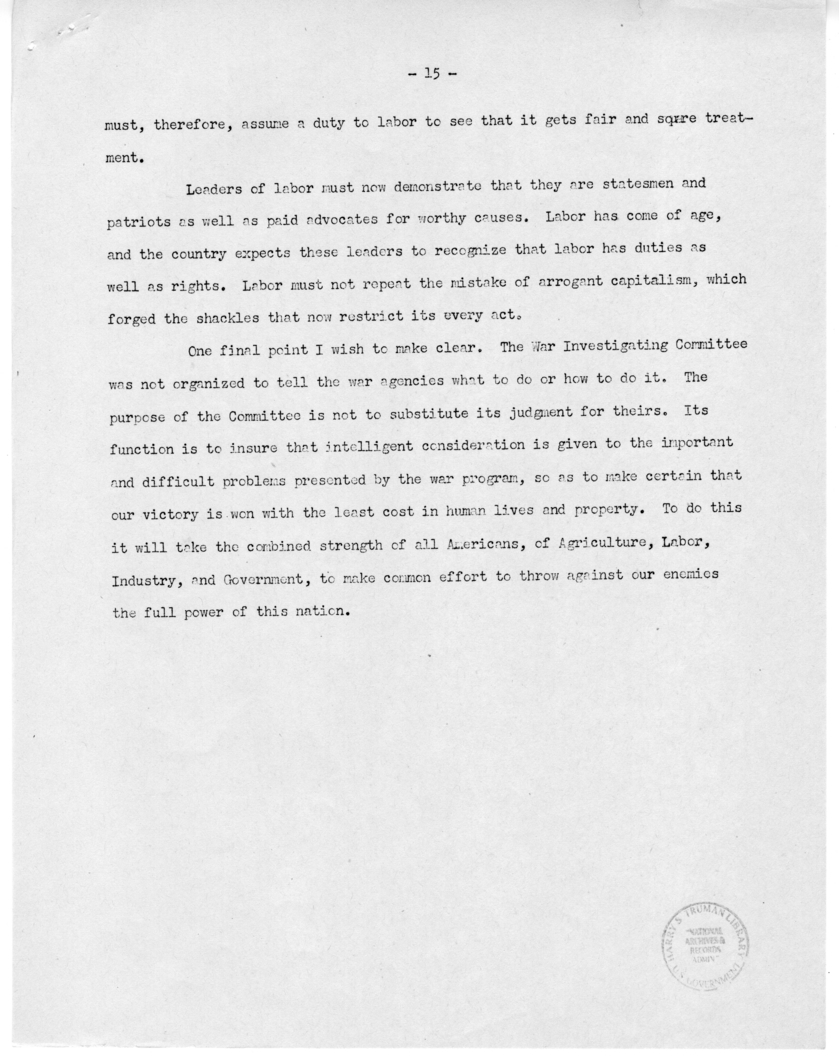 Speech of Senator Harry S. Truman Before the Southern Supply and Machinery Distributors at Cincinnati, Ohio
