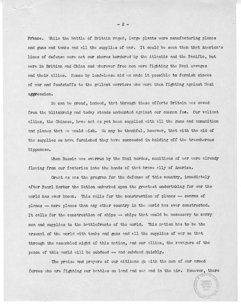 Speech of Senator Harry S. Truman Before the St. Louis Chamber of Commerce at St. Louis, Missouri