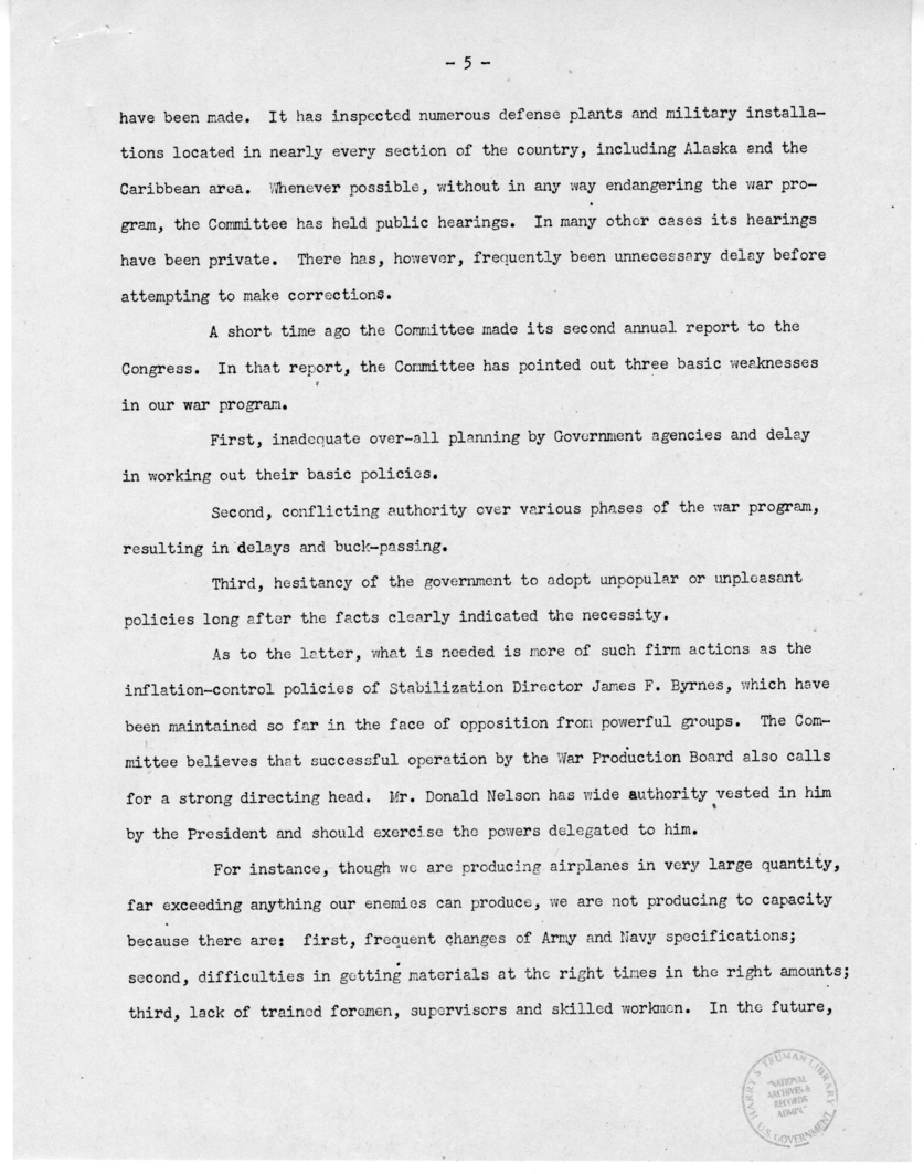 Speech of Senator Harry S. Truman Before the St. Louis Chamber of Commerce at St. Louis, Missouri
