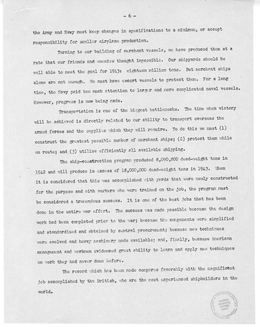 Speech of Senator Harry S. Truman Before the St. Louis Chamber of Commerce at St. Louis, Missouri
