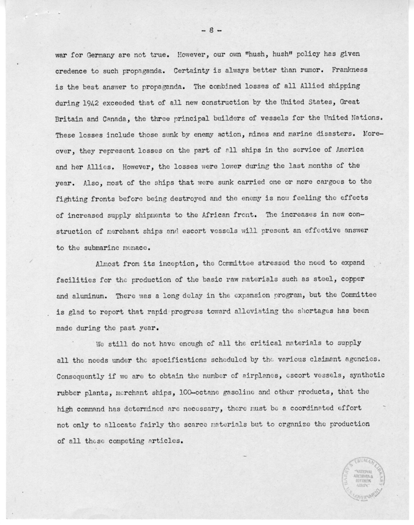 Speech of Senator Harry S. Truman Before the St. Louis Chamber of Commerce at St. Louis, Missouri