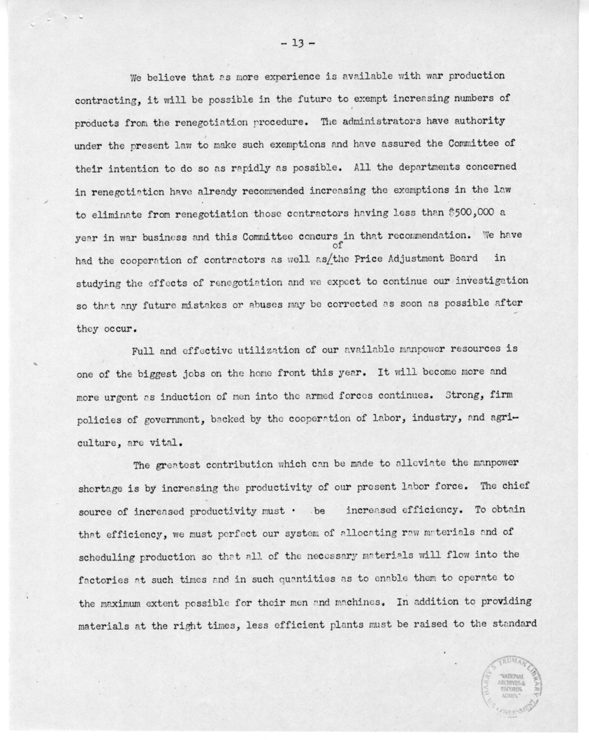 Speech of Senator Harry S. Truman Before the St. Louis Chamber of Commerce at St. Louis, Missouri