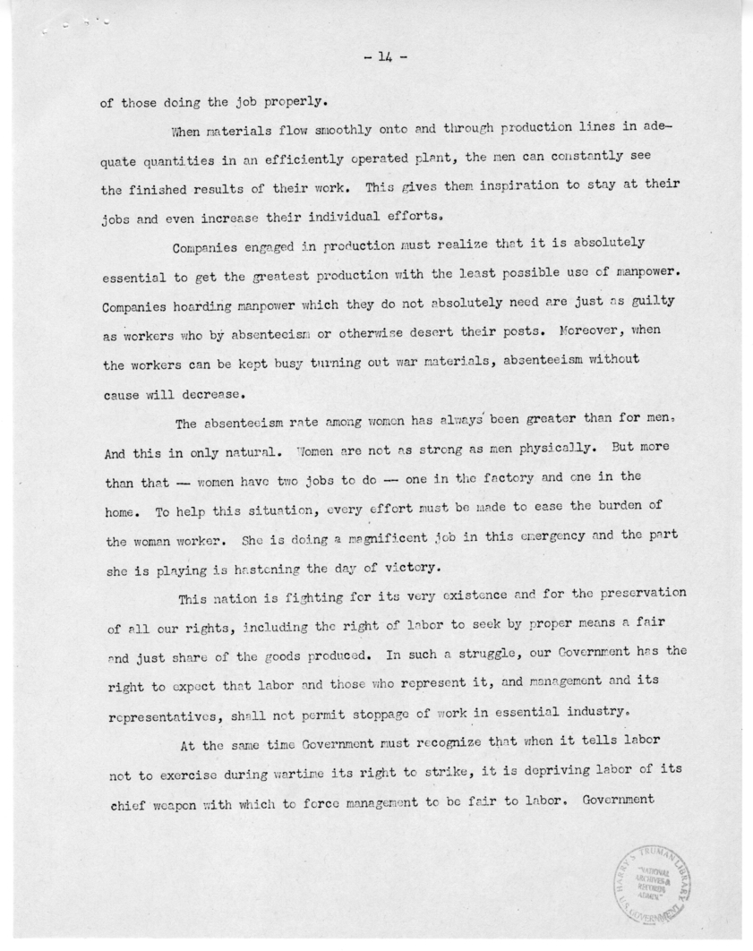 Speech of Senator Harry S. Truman Before the St. Louis Chamber of Commerce at St. Louis, Missouri