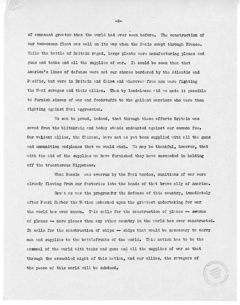 Speech by Senator Harry S. Truman Before the Meeting of the Executives' Club of Chicago, Chicago, Illinois