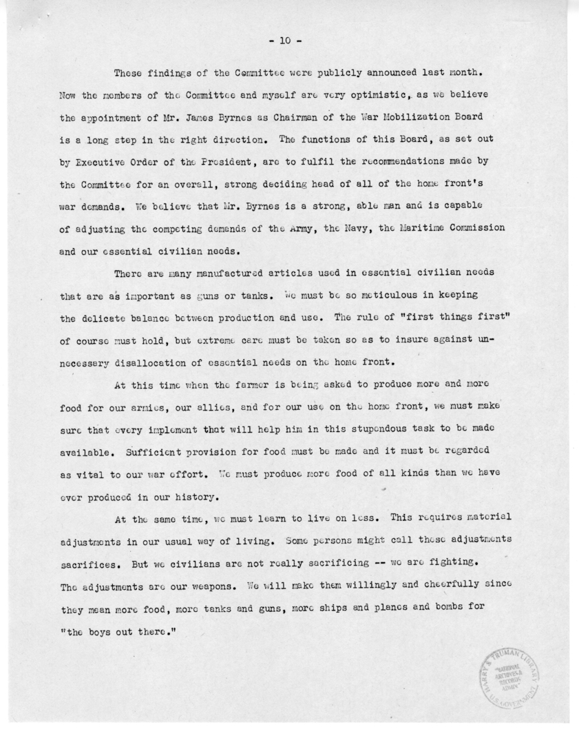 Speech by Senator Harry S. Truman Before the Meeting of the Executives' Club of Chicago, Chicago, Illinois