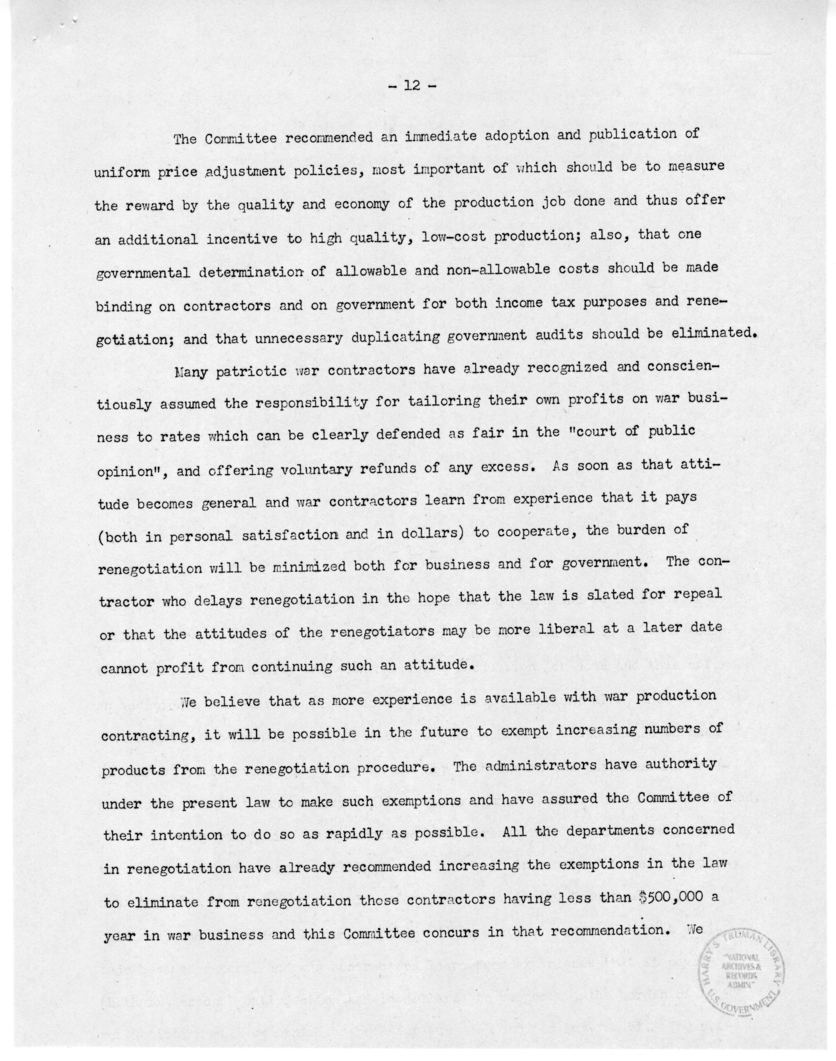 Speech by Senator Harry S. Truman Before the Meeting of the Executives' Club of Chicago, Chicago, Illinois
