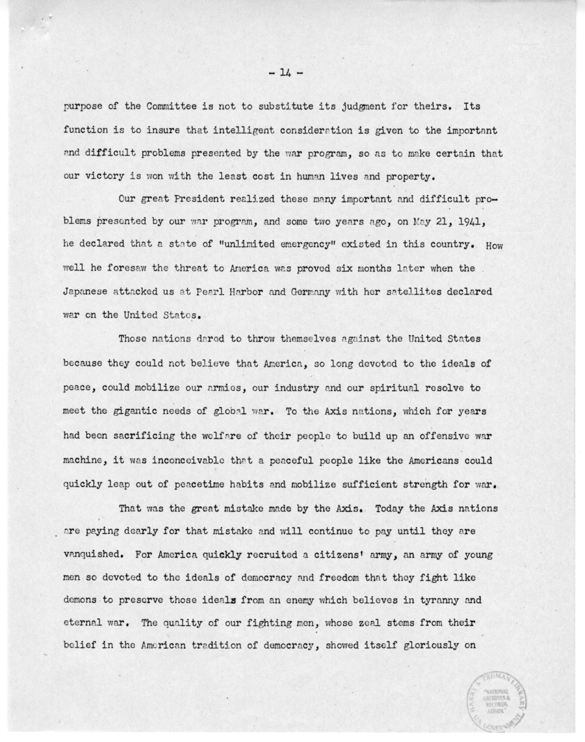 Speech by Senator Harry S. Truman Before the Meeting of the Executives' Club of Chicago, Chicago, Illinois