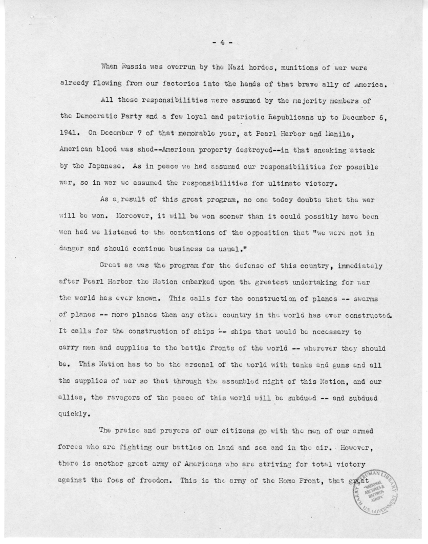 Speech of Senator Harry S. Truman Before the "Victory Dinner" Under the Auspices of the Oklahoma Democratic STate Committee, Oklahoma City, Oklahoma