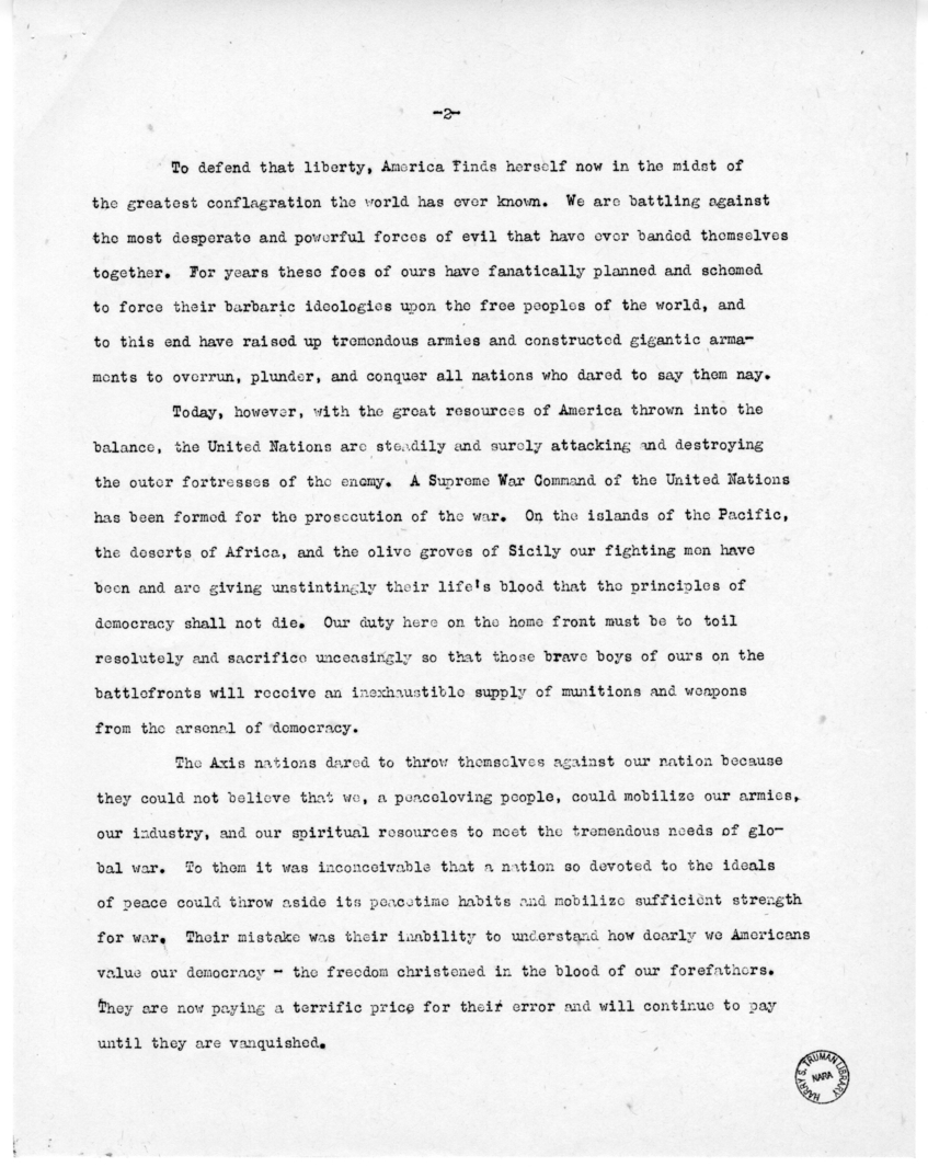 Speech of Senator Harry S. Truman at Omaha, Nebraska