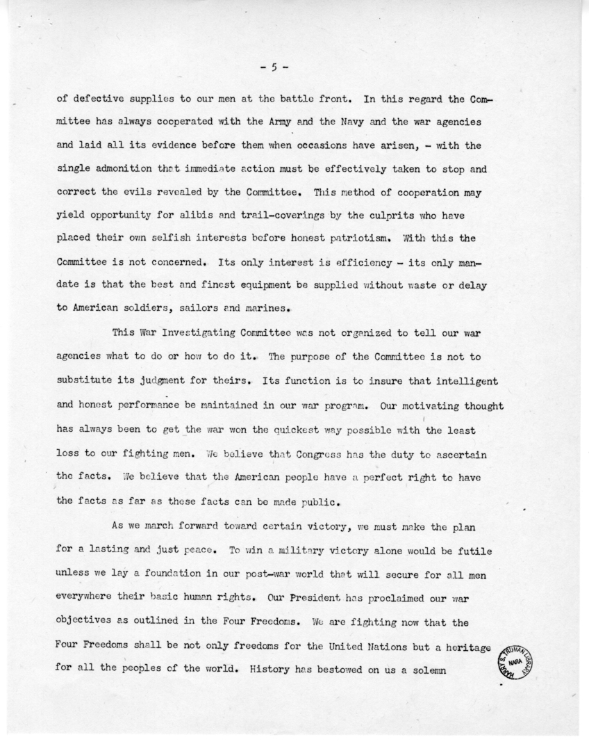 Speech of Senator Harry S. Truman at Omaha, Nebraska