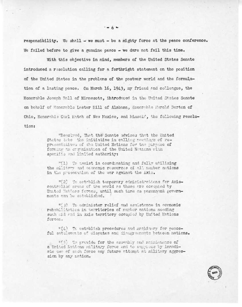 Speech of Senator Harry S. Truman at Omaha, Nebraska
