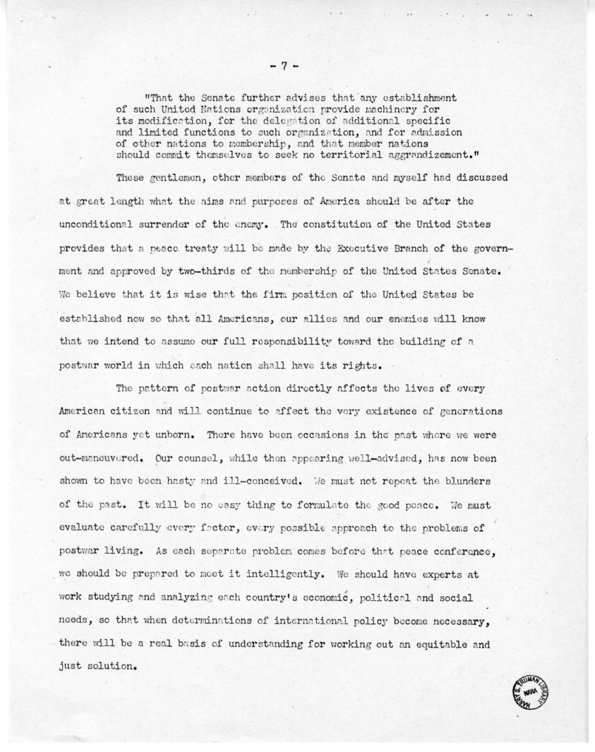 Speech of Senator Harry S. Truman at Omaha, Nebraska