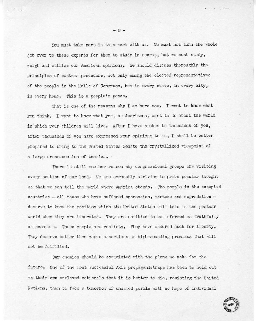 Speech of Senator Harry S. Truman at Omaha, Nebraska