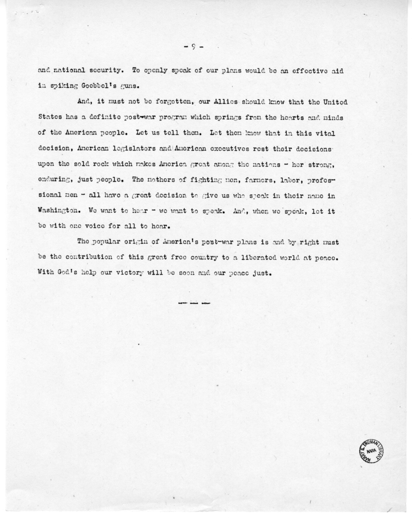 Speech of Senator Harry S. Truman at Omaha, Nebraska