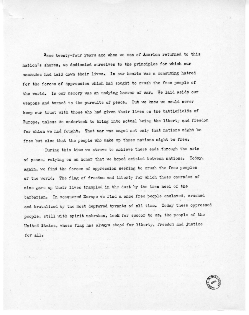 Speech of Senator Harry S. Truman at Lincoln, Nebraska