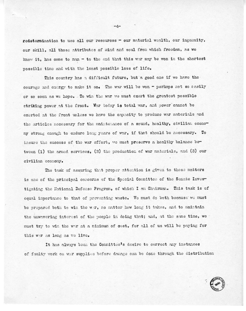 Speech of Senator Harry S. Truman at Lincoln, Nebraska