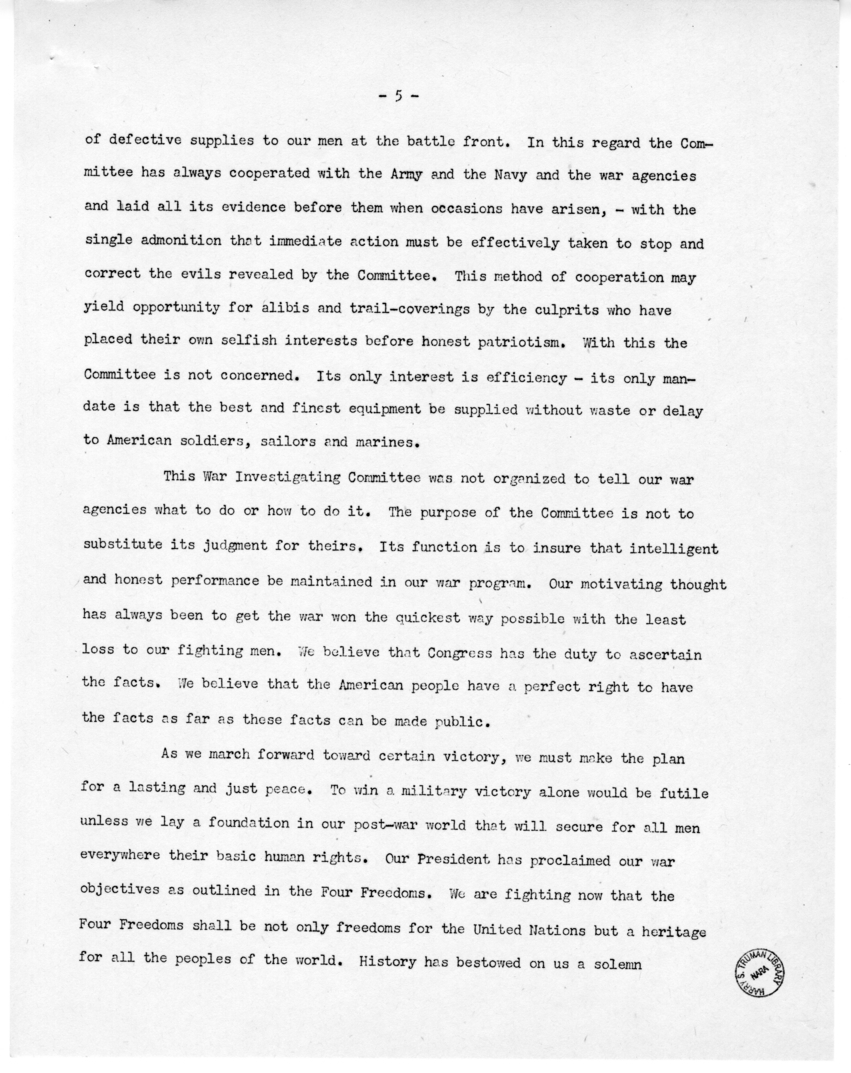 Speech of Senator Harry S. Truman at Lincoln, Nebraska