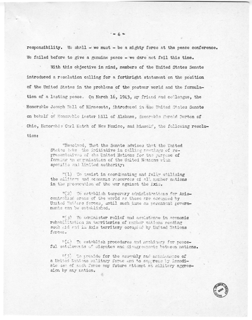 Speech of Senator Harry S. Truman at Lincoln, Nebraska