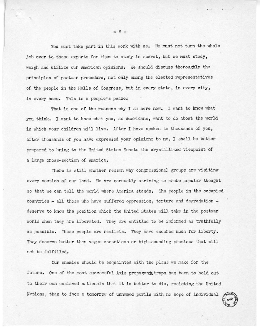 Speech of Senator Harry S. Truman at Lincoln, Nebraska