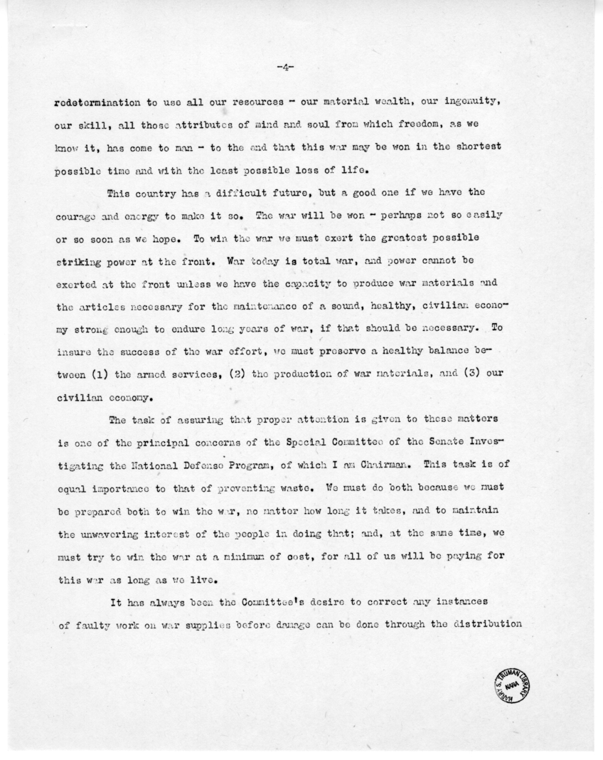 Speech of Senator Harry S. Truman at Topeka, Kansas