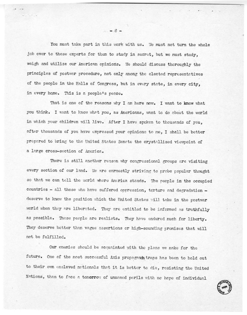 Speech of Senator Harry S. Truman at Topeka, Kansas