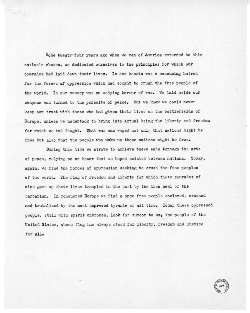 Speech of Senator Harry S. Truman at Wichita, Kansas