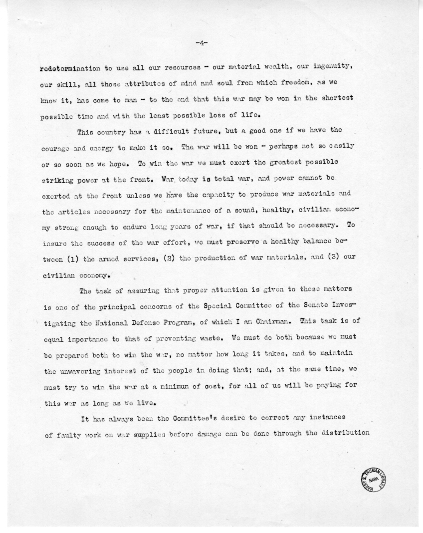 Speech of Senator Harry S. Truman at Wichita, Kansas